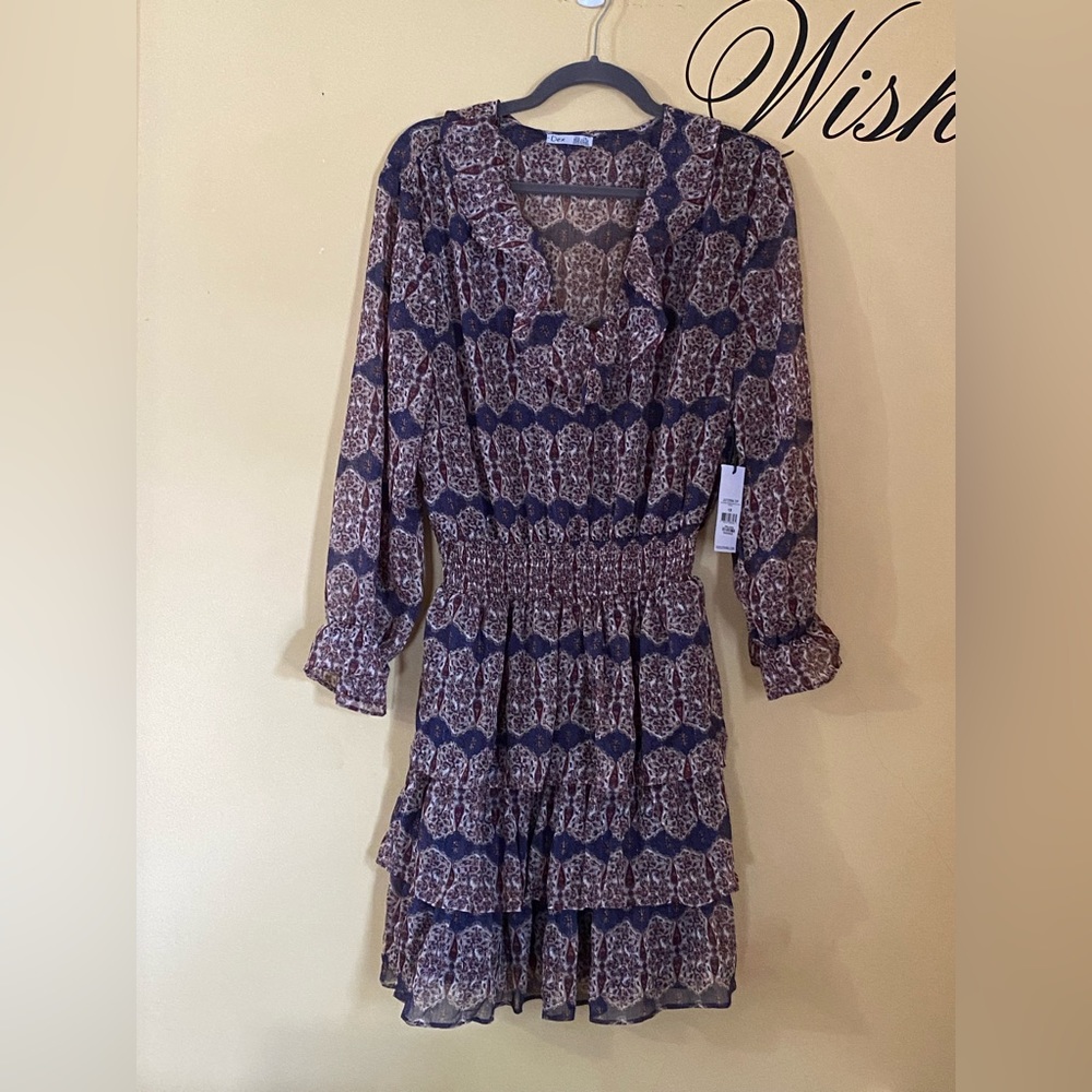 Dex Plus Brand Polyester 3-Tier Long-Sleeve Mini Dress, size 1X